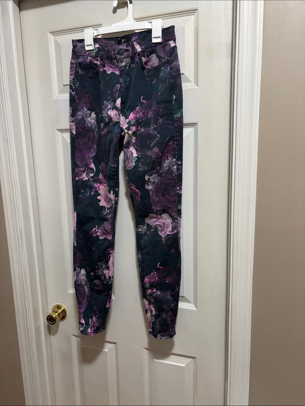 7 For All Mankind Purple Floral Skinny Jeans